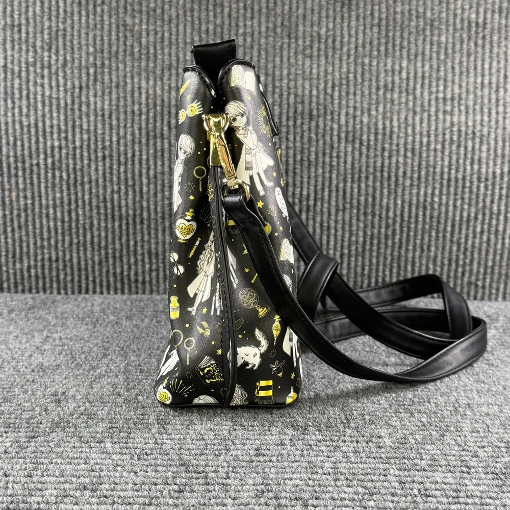 Loungefly Harry Potter Chibi Characters Crossbody Bag Black Gold Anime Print - Picture 5 of 16